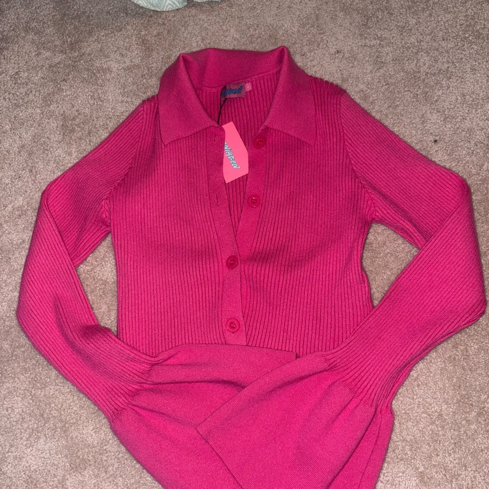 Edikted Pink Ribbed Cardigan - Picture 2 of 2